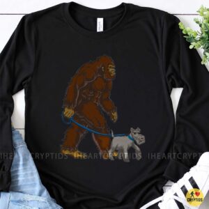 Bigfoot Walking Schnauzer On Leash Funny Sasquatch Dog Dad Mom Gift Shirt
