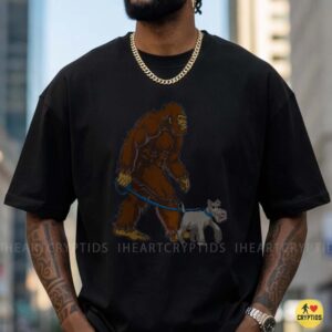 Bigfoot Walking Schnauzer On Leash Funny Sasquatch Dog Dad Mom Gift Shirt
