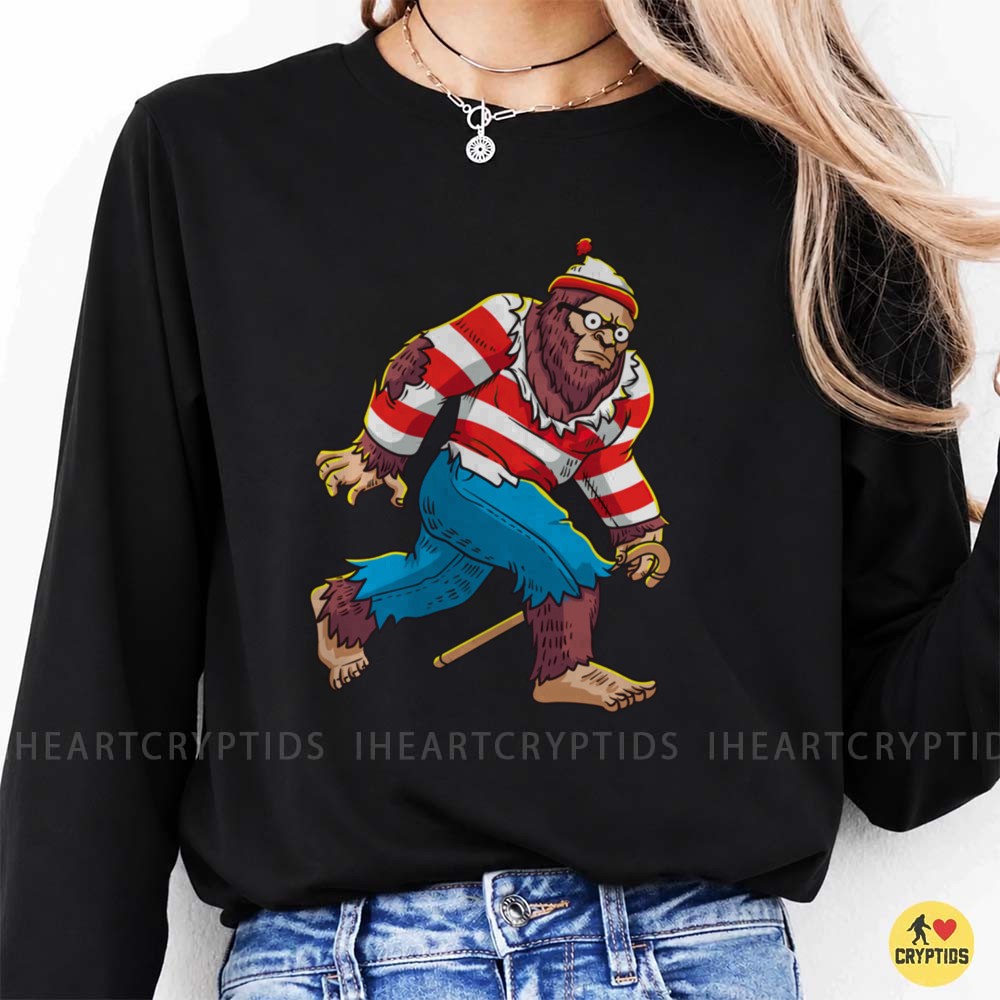Bigfoot Where's Waldo Costume Red Stripe Shirt Glasses Funny Sasquatch T-Shirt 1 Bigfoot Where's Waldo Costume Red Stripe Shirt Glasses Funny Shirt