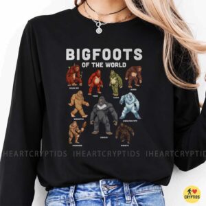 Bigfoots Of The World Sasquatch Yeti Skunk Ape Yowie Cryptid Chart Shirt