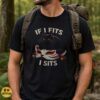 Black Cat If I Fits I Sits Kitsune Fox Mask Funny Shirt