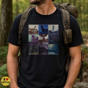 Cryptid Fake Sighting Vintage Photo Collage Monster Suburban Paranormal Shirt
