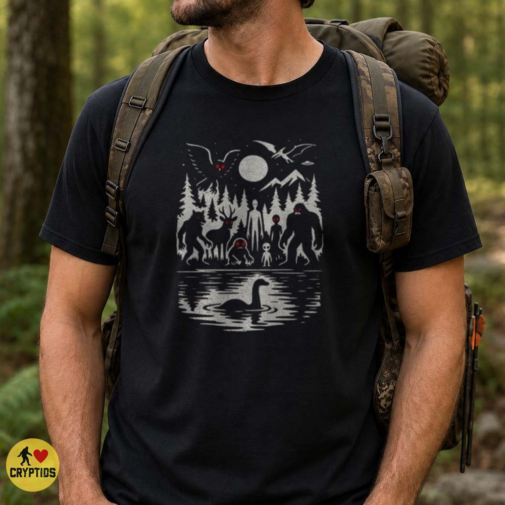 Cryptid Squad Mothman Bigfoot Wendigo Slender Man Loch Ness Monster Full Moon T-Shirt 2 Cryptid Squad Mothman Bigfoot Wendigo Slender Man Loch Ness Monster Full Moon Shirt