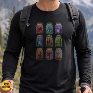 Cryptids in Mason Jars Mothman Nessie Bigfoot Jersey Devil Squonk Paranormal T-Shirt 5 Cryptids in Mason Jars Mothman Nessie Bigfoot Jersey Devil Squonk Paranormal Shirt