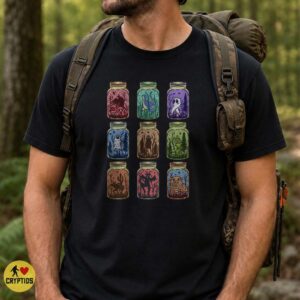 Cryptids in Mason Jars Mothman Nessie Bigfoot Jersey Devil Squonk Paranormal T-Shirt 7 Cryptids in Mason Jars Mothman Nessie Bigfoot Jersey Devil Squonk Paranormal Shirt