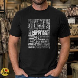 Cryptids Word Art Typography Bigfoot Mothman Wendigo Paranormal Shirt