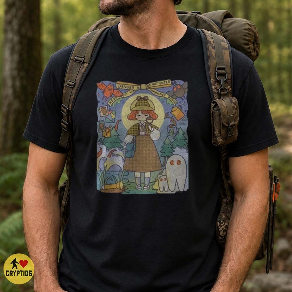 Cute Girl Cryptid Hunter Bigfoot Mothman Ghost Kawaii Paranormal T-Shirt 3 Cute Girl Cryptid Hunter Bigfoot Mothman Ghost Kawaii Paranormal Shirt