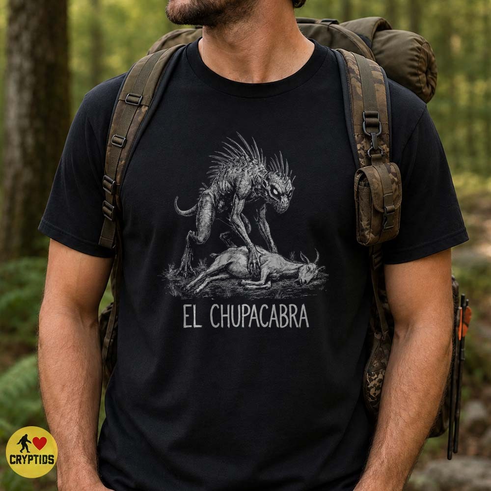 El Chupacabra Attacking Goat Vintage Ink Illustration Cryptid Horror T-Shirt 4 El Chupacabra Attacking Goat Vintage Ink Illustration Cryptid Horror Shirt