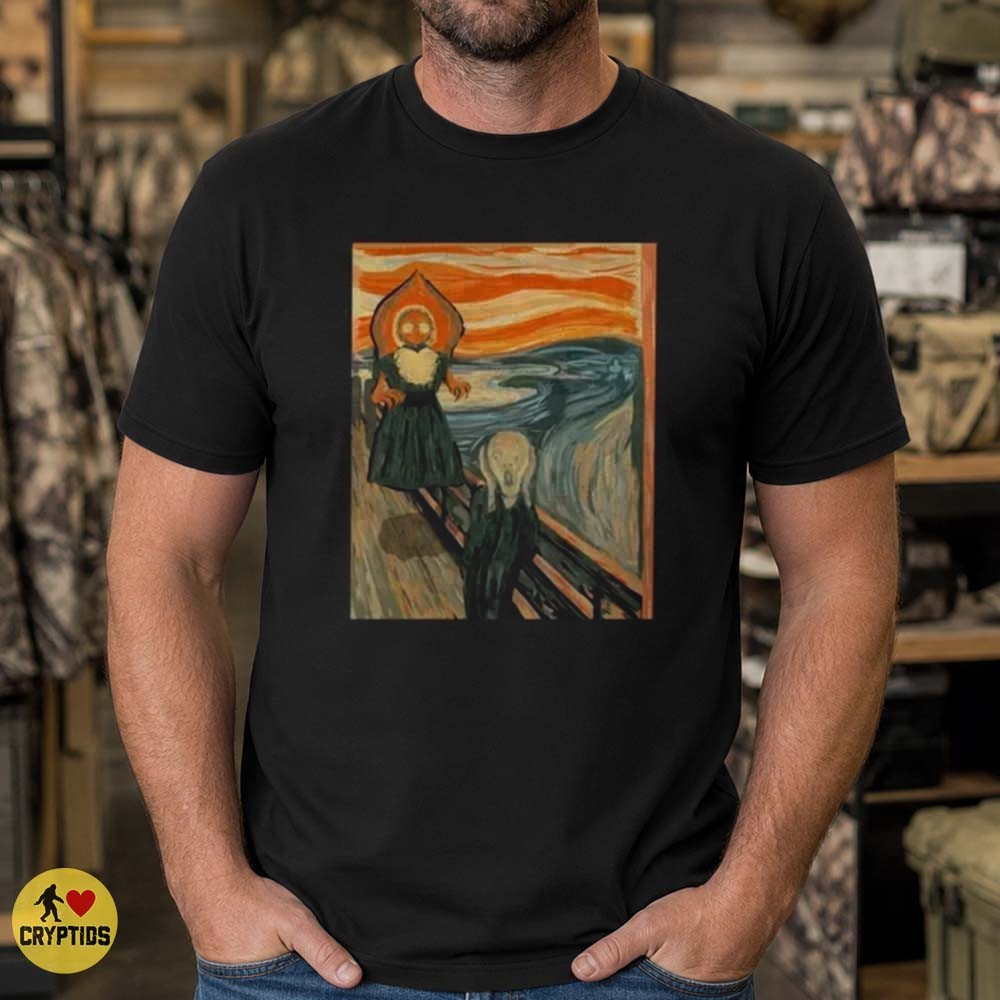 Flatwoods Monster The Scream Munch Art Parody Funny Cryptid T-Shirt 1 Flatwoods Monster The Scream Munch Art Parody Funny Shirt