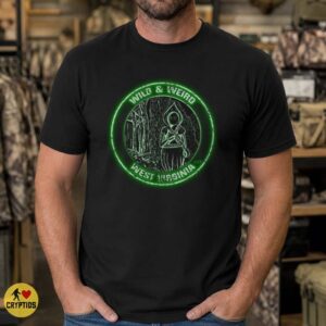 Flatwoods Monster Wild And Weird West Virginia Neon Green Cryptid Badge Shirt
