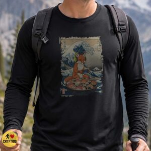 Fox Gamer Sushi Great Wave Hokusai Japanese Woodblock Funny Shirt