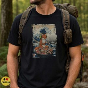 Fox Gamer Sushi Great Wave Hokusai Japanese Woodblock Funny Shirt