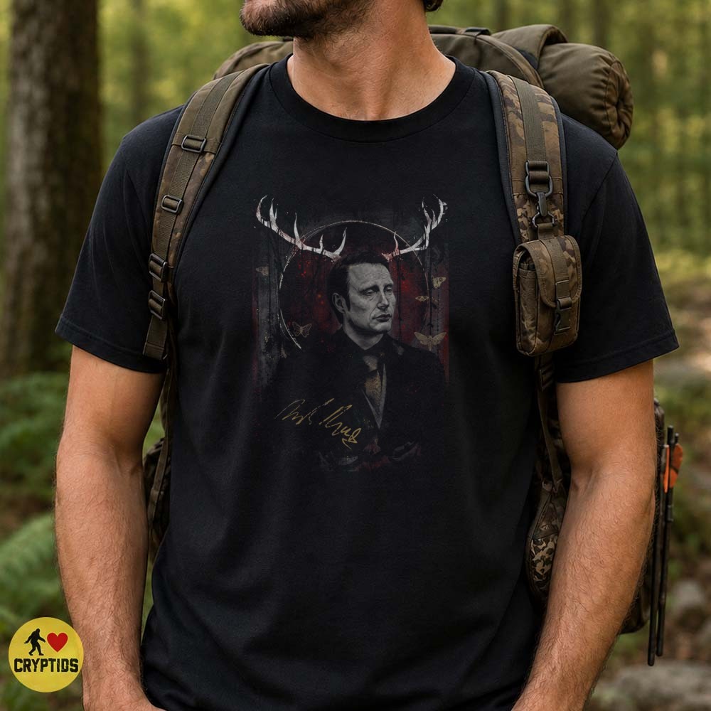 Hannibal Lecter Antler Dark Portrait Moth Blood Splatter Fan Art T-Shirt 4 Hannibal Lecter Antler Dark Portrait Moth Blood Splatter Fan Art Shirt