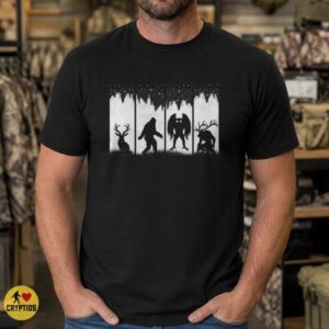 Jackalope Bigfoot Mothman Wendigo Cryptid Silhouette Four Panel Art Shirt