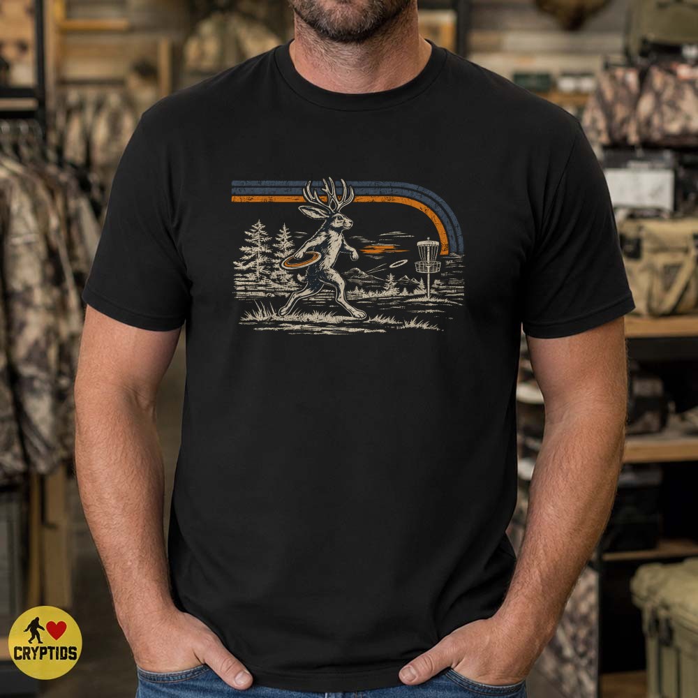 Jackalope Playing Disc Golf Retro Sunset Vintage T-Shirt 1 Jackalope Playing Disc Golf Retro Sunset Vintage Shirt