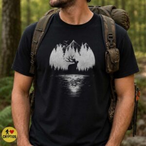 Jackalope Silhouette Full Moon Forest Lake Reflection Cryptid Nature Shirt