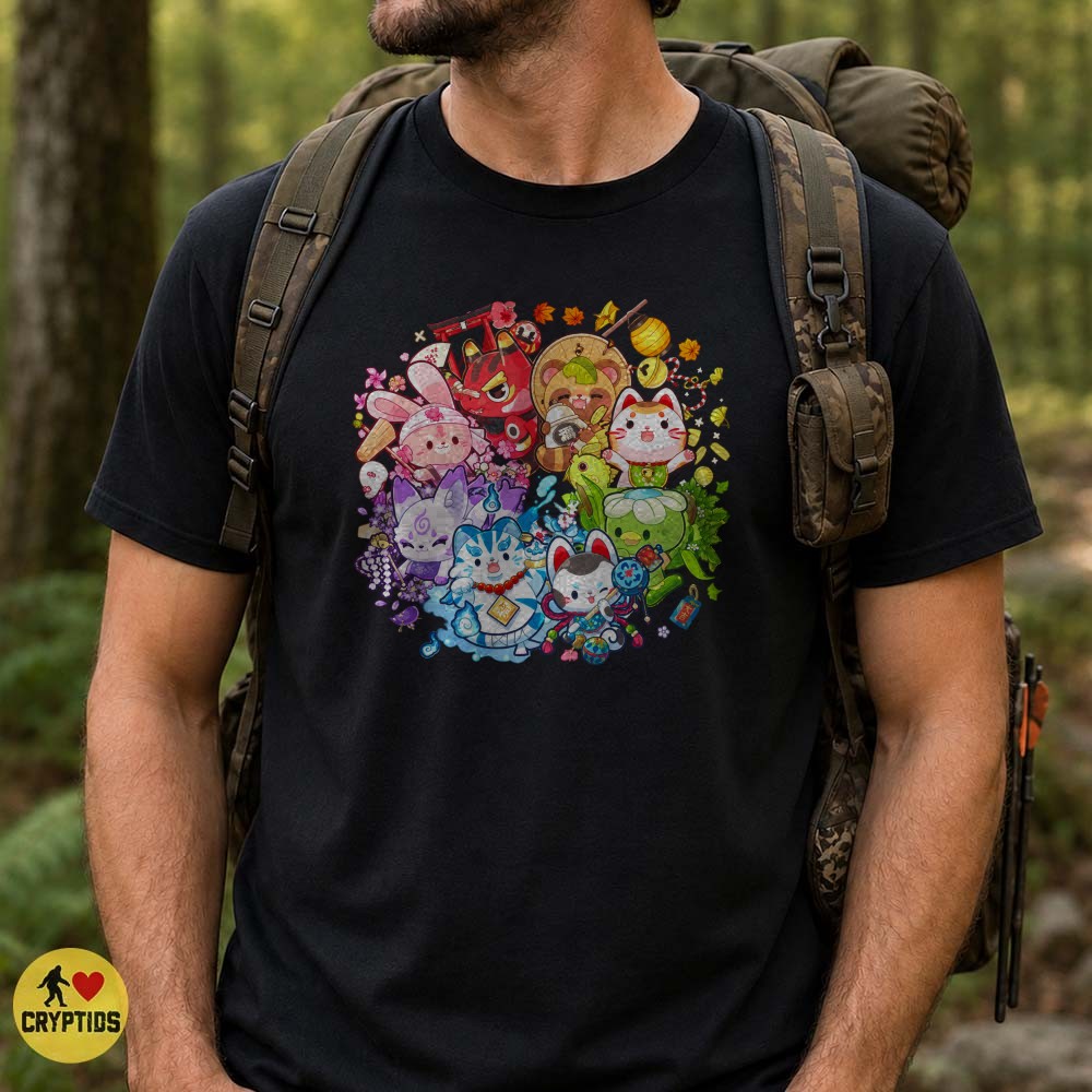 Kawaii Yokai Squad Kitsune Maneki Neko Kappa Oni Tanuki Japanese T-Shirt 1 Kawaii Yokai Squad Kitsune Maneki Neko Kappa Oni Tanuki Japanese Shirt