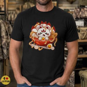 Kitsune Cat Ramen Bowl Cute Kawaii Japanese Food Lucky Cat Art Shirt