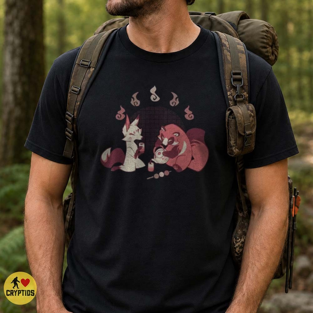 Kitsune Fox and Tanuki Drinking Tea Japanese Folklore Cute T-Shirt 4 Kitsune Fox and Tanuki Drinking Tea Japanese Folklore Cute Shirt