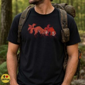 Kitsune Fox Fighting Pair Red Ink Japanese Mythology Dark Art Shirt