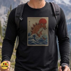 Kitsune Fox Godzilla Great Wave Hokusai Japanese Art Parody Shirt