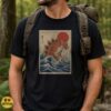 Kitsune Fox Godzilla Great Wave Hokusai Japanese Art Parody Shirt