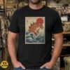 Kitsune Fox Godzilla Great Wave Hokusai Japanese Art Parody Shirt