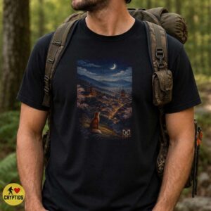 Kitsune Fox Japan Night Pagoda Cherry Blossom Mount Fuji Crescent Moon Shirt