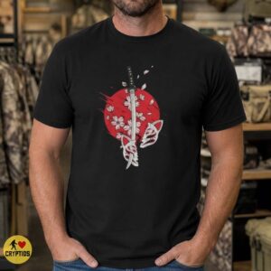Kitsune Fox Mask Broken Katana Sakura Red Sun Japanese Shirt