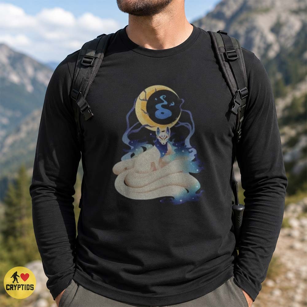 Kitsune Fox Mask Crescent Moon Tails Night Sky Celestial Japanese Art T-Shirt 1 Kitsune Fox Mask Crescent Moon Tails Night Sky Celestial Japanese Art Shirt