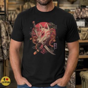 Kitsune Fox Mask Katana Crossed Swords Red Moon Japanese Art Shirt