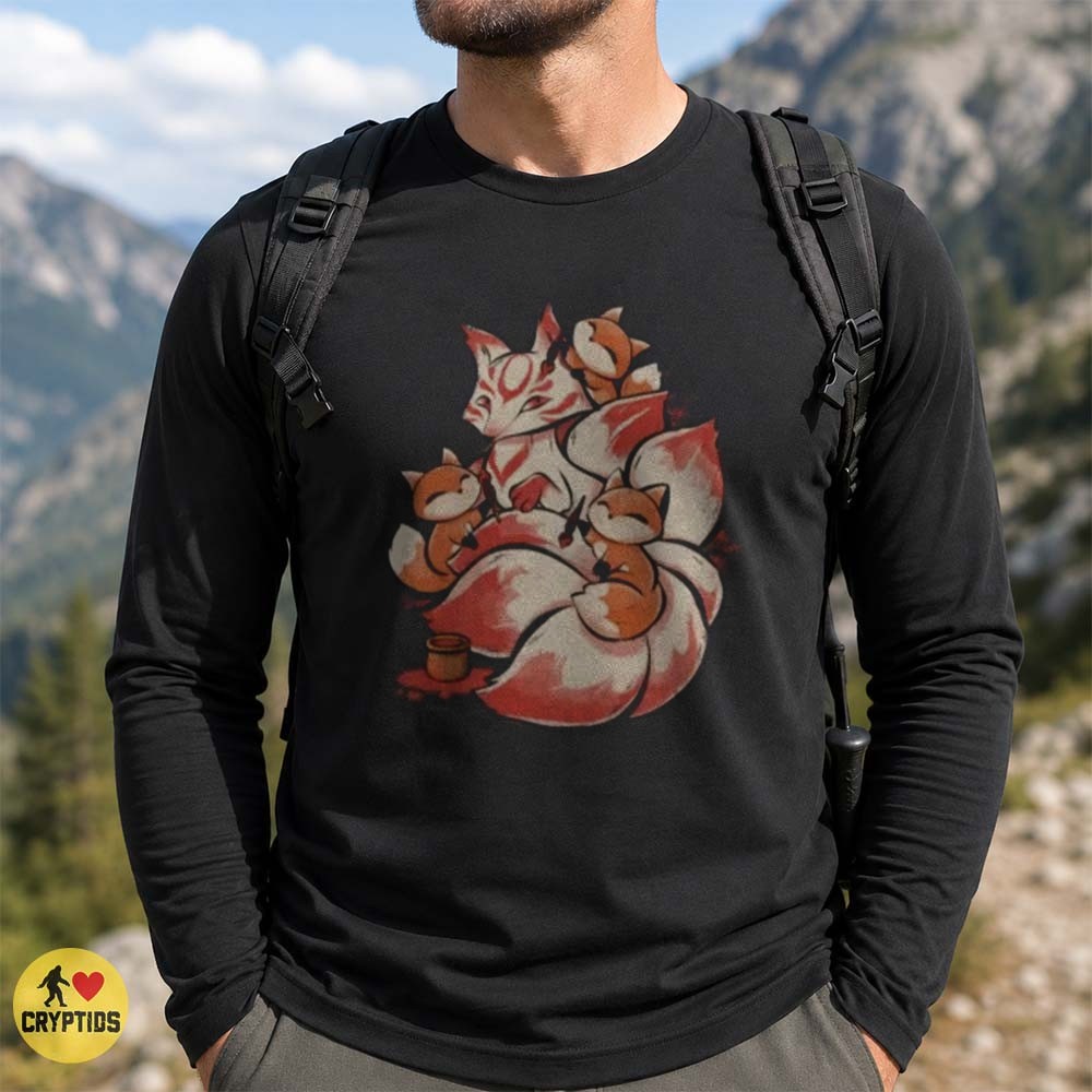 Kitsune Fox Mom Baby Foxes Cute Japanese Mythology Watercolor T-Shirt 1 Kitsune Fox Mom Baby Foxes Cute Japanese Mythology Watercolor Shirt