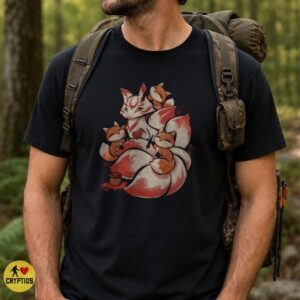 Kitsune Fox Mom Baby Foxes Cute Japanese Mythology Watercolor Shirt