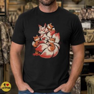 Kitsune Fox Mom Baby Foxes Cute Japanese Mythology Watercolor Shirt