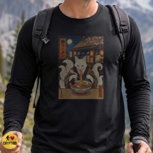 Kitsune Fox Ramen Ukiyo-e Japanese Woodblock Style Yokai Foodie Shirt