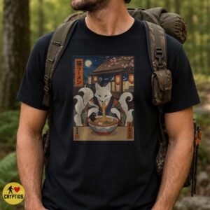 Kitsune Fox Ramen Ukiyo-e Japanese Woodblock Style Yokai Foodie Shirt