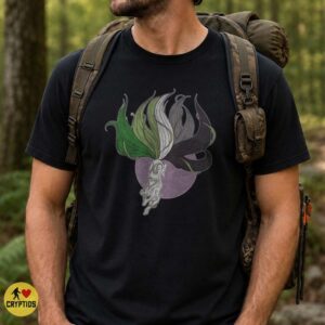 Kitsune Nine-Tailed Fox Aromantic Pride Flag Green White Gray Shirt