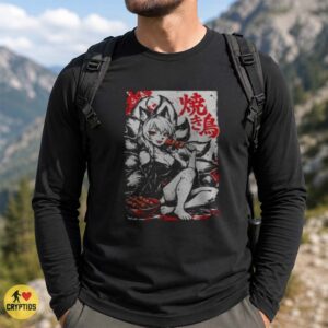 Kitsune Nine Tailed Fox Eating Yakitori Anime Japanese Folklore T-Shirt 5 Kitsune Nine Tailed Fox Eating Yakitori Anime Japanese Folklore Shirt