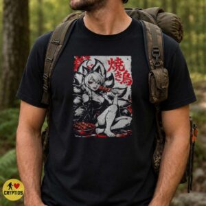 Kitsune Nine Tailed Fox Eating Yakitori Anime Japanese Folklore Shirt