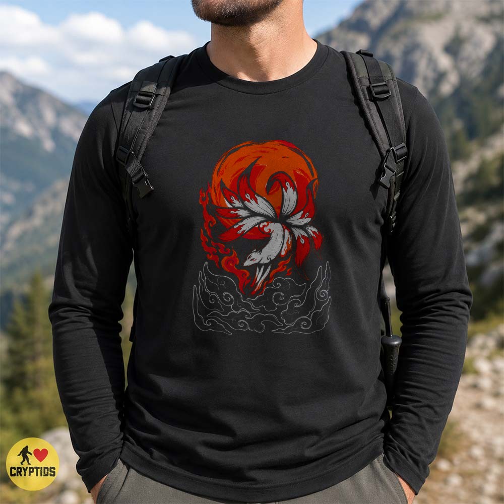 Kitsune Nine-Tailed Fox Fire Red Moon Japanese Mythology T-Shirt 2 Kitsune Nine-Tailed Fox Fire Red Moon Japanese Mythology Shirt