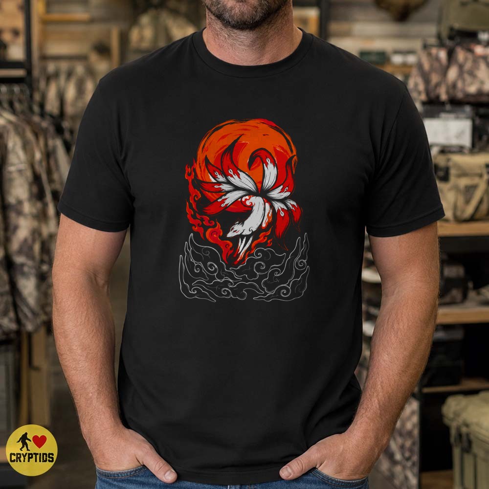 Kitsune Nine-Tailed Fox Fire Red Moon Japanese Mythology T-Shirt 3 Kitsune Nine-Tailed Fox Fire Red Moon Japanese Mythology Shirt