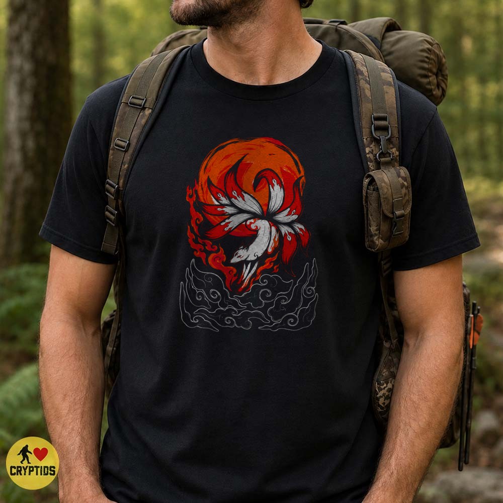 Kitsune Nine-Tailed Fox Fire Red Moon Japanese Mythology T-Shirt 4 Kitsune Nine-Tailed Fox Fire Red Moon Japanese Mythology Shirt