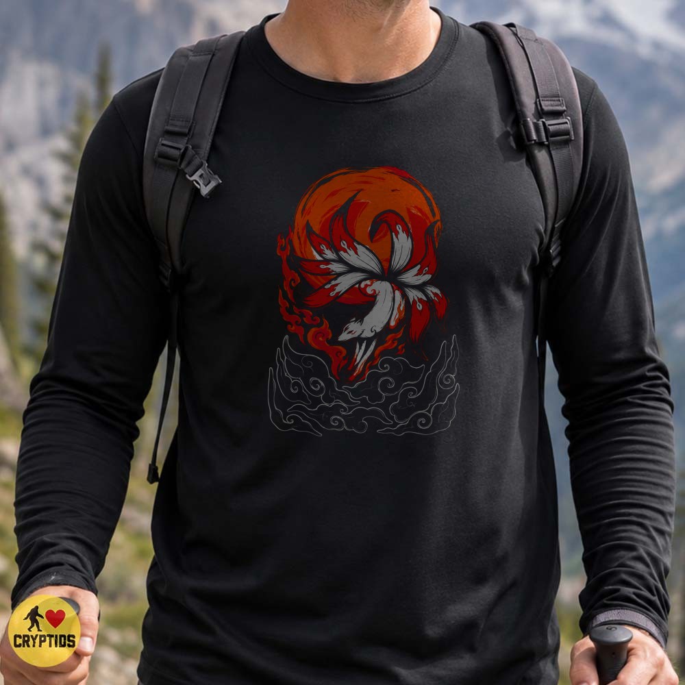 Kitsune Nine-Tailed Fox Fire Red Moon Japanese Mythology T-Shirt 1 Kitsune Nine-Tailed Fox Fire Red Moon Japanese Mythology Shirt