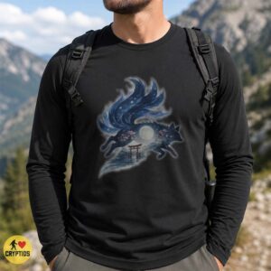 Kitsune Nine Tailed Fox Galaxy Torii Gate Moon Japanese Mythology Shirt
