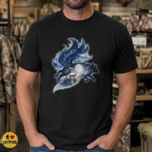 Kitsune Nine Tailed Fox Galaxy Torii Gate Moon Japanese Mythology Shirt