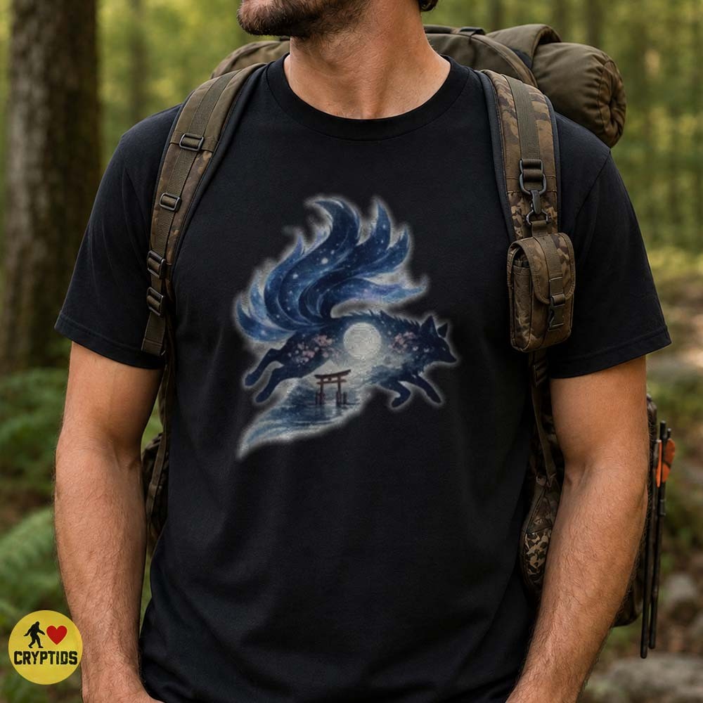 Kitsune Nine Tailed Fox Galaxy Torii Gate Moon Japanese Mythology T-Shirt 4 Kitsune Nine Tailed Fox Galaxy Torii Gate Moon Japanese Mythology Shirt