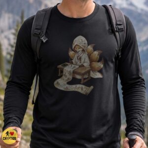 Kitsune Nine-Tailed Fox Monk Scroll Painting Japanese Folklore Art Shirt