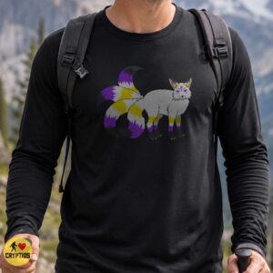 Kitsune Nine-Tailed Fox Nonbinary Pride Flag Colors Fantasy Furry Art Shirt