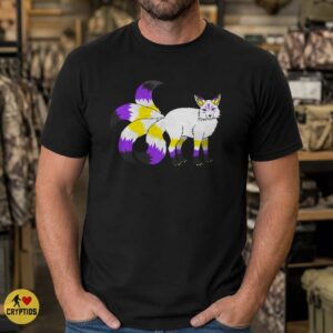Kitsune Nine-Tailed Fox Nonbinary Pride Flag Colors Fantasy Furry Art Shirt