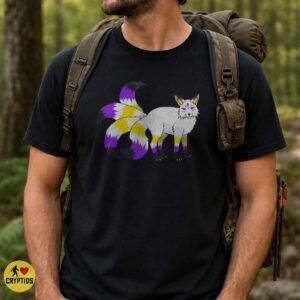 Kitsune Nine-Tailed Fox Nonbinary Pride Flag Colors Fantasy Furry Art Shirt